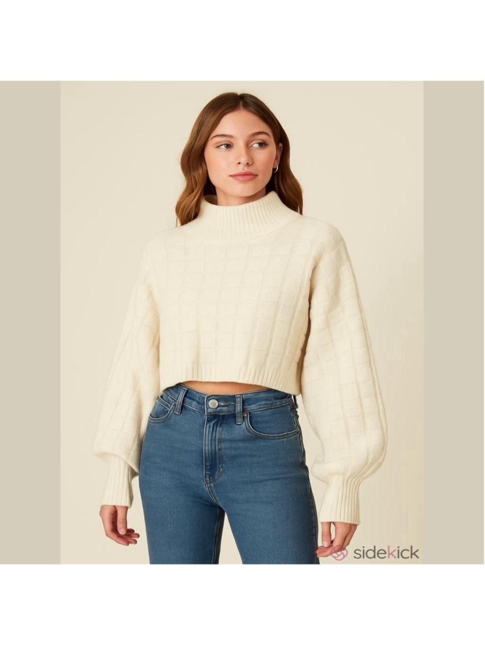 NWT Free People Ivory Textured Basketweave Knit Sweater Large $128 MSRP